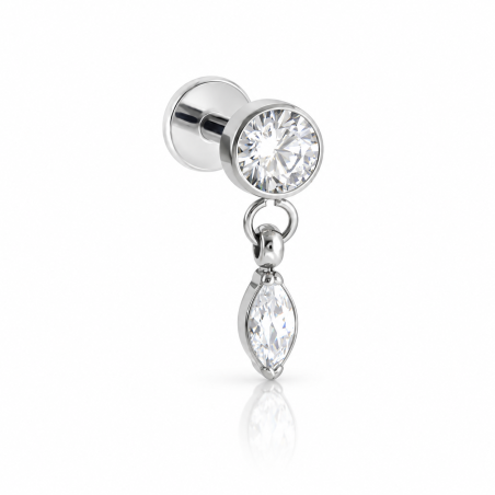 Piercing Labret Ponto de Luz em Titânio - Pingente com Zircônia - 7TRG179
