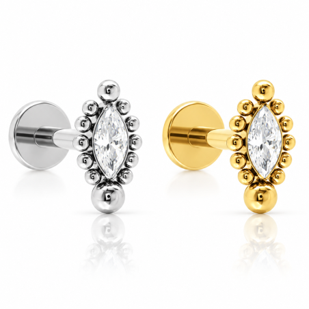 Piercing de Tragus Labret Olhinho Indiano com Zircônia  - Titânio PVD Gold - 7TRG181
