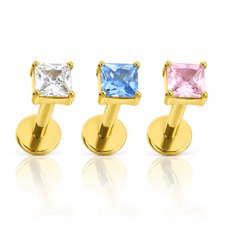 Piercing em Titânio Labret Square com Zircônia Quadrada - PVD Gold - 7TRG182