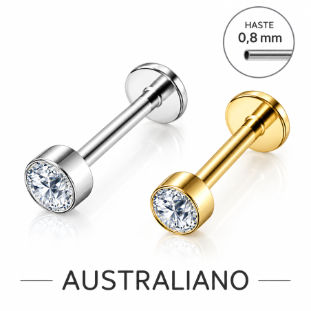 Piercing Australiano 0.8 em Titânio Natural ou PVD Gold - Pin Push Tragus ou Hélix - Ponto de Luz - 7TRG186