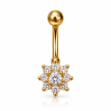 Piercing de Umbigo Dourado - Flor Cravejada de Cristais - 1FLO104