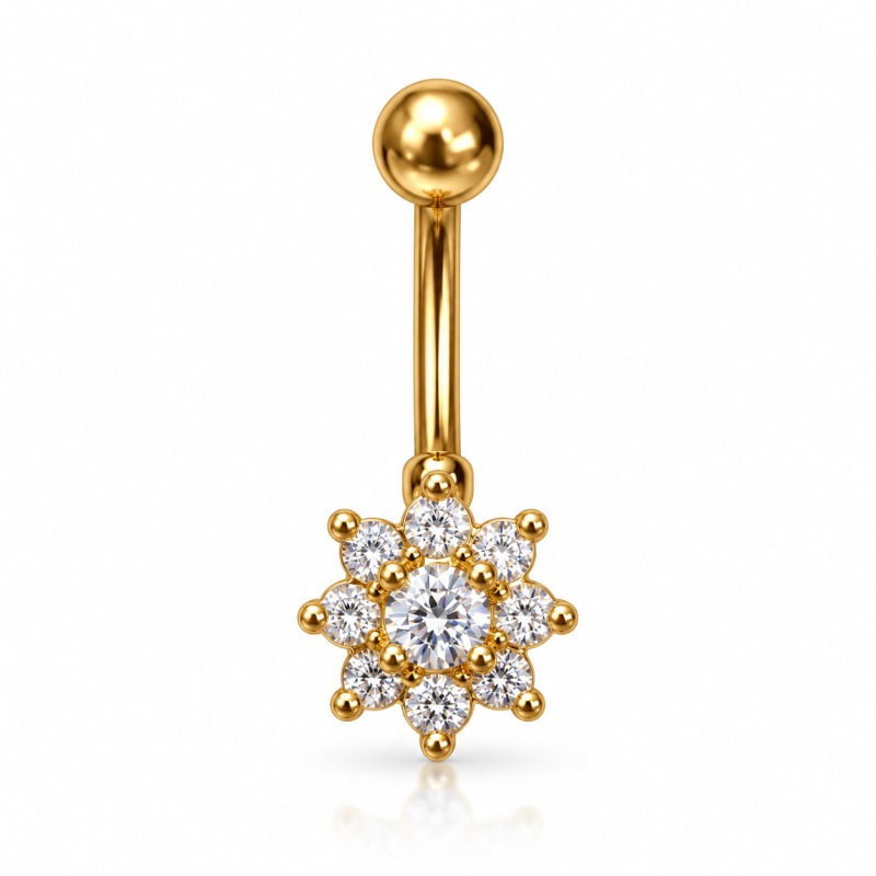 Piercing de Umbigo Dourado - Flor Cravejada de Cristais - 1FLO104