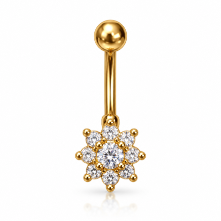 Piercing de Umbigo Dourado - Flor Cravejada de Cristais - 1FLO104