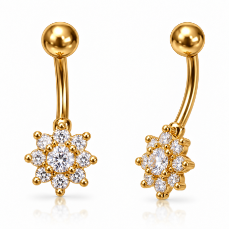 Piercing de Umbigo Dourado - Flor Cravejada de Cristais - 1FLO104