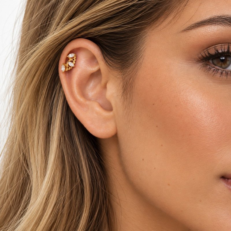 Piercing para Orelha - Labret Arco 3 Zircônias - Aço Cirúrgico - 6ORE1107