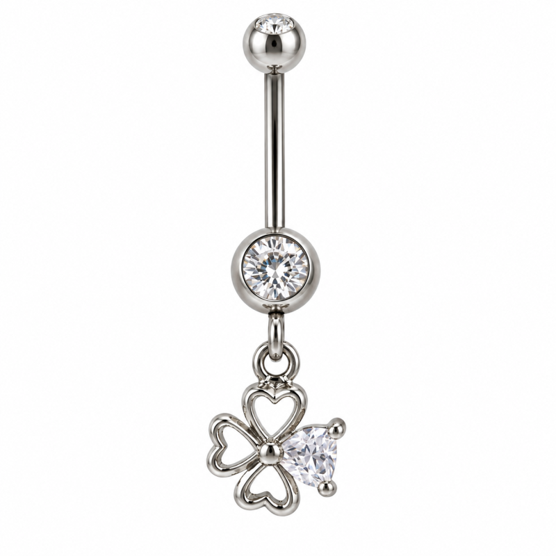 Piercing de Umbigo - Haste Menor - Trevo da Sorte com Cristal  - 1PEQ72