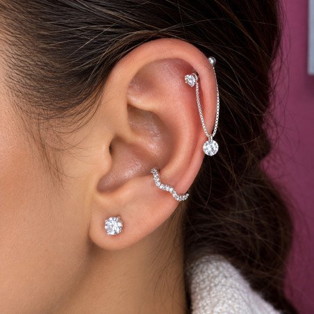 Piercing de Orelha Helix - Corrente de Prata com Pingente em Zircônia - 6ORE1108