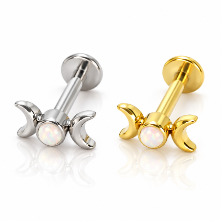 Piercing de Tragus Labret Lua Dupla - Titânio PVD Gold - 7TRG187