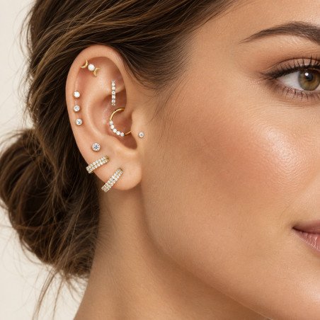 Piercing de Tragus Labret Lua Dupla - Titânio PVD Gold - 7TRG187