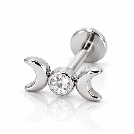 Piercing de Tragus em Titânio - Labret Lua Dupla - Rosca Interna - 7TRG189