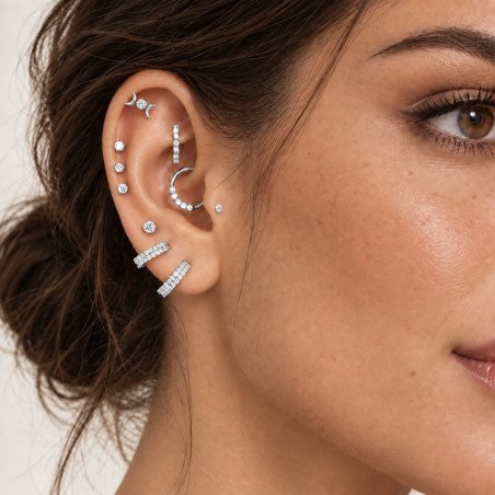 Piercing de Tragus em Titânio - Labret Lua Dupla - Rosca Interna - 7TRG189