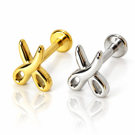 Piercing de Tragus em Aço Cirúrgico - Labret Tesoura - PVD Gold - Rosca Interna - 7TRG191