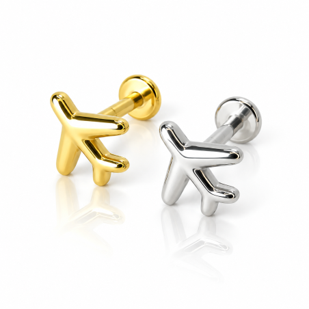 Piercing de Tragus em Aço Cirúrgico - Labret Avião- PVD Gold - Rosca Interna - 7TRG194