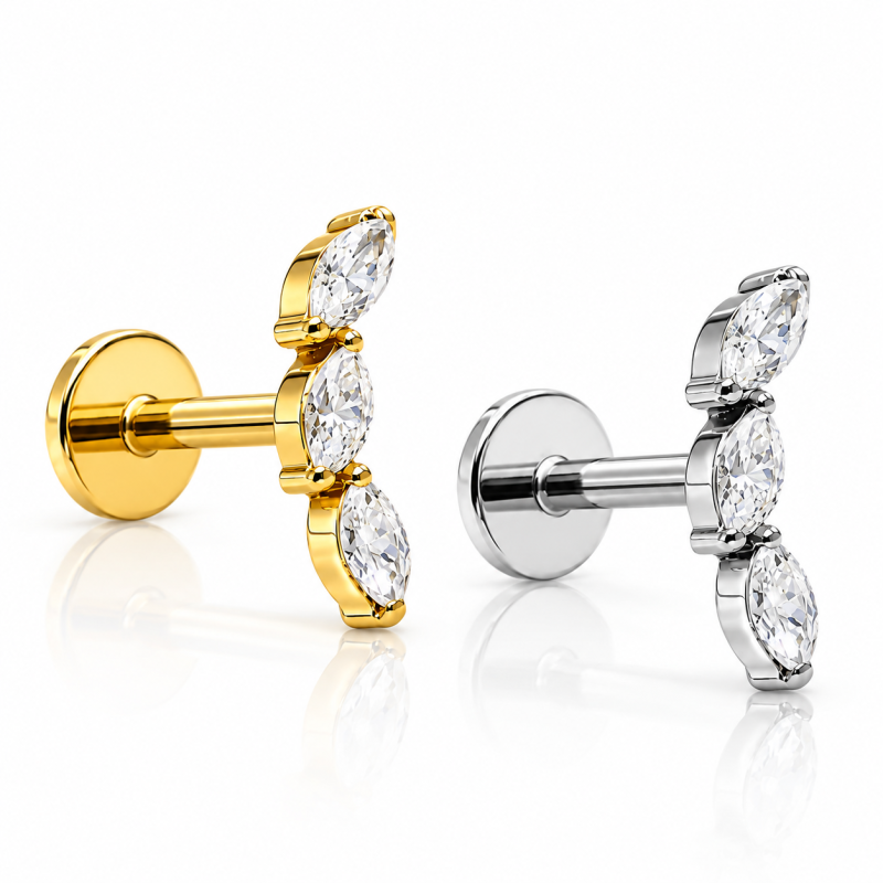 Piercing de Tragus Labret Mini Guirlanda com Zircônias  - Titânio PVD Gold - 7TRG196