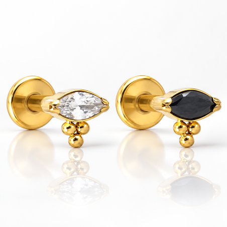 Piercing de Tragus Labret Olhinho Indiano com Zircônia - Titânio PVD Gold - 7TRG197