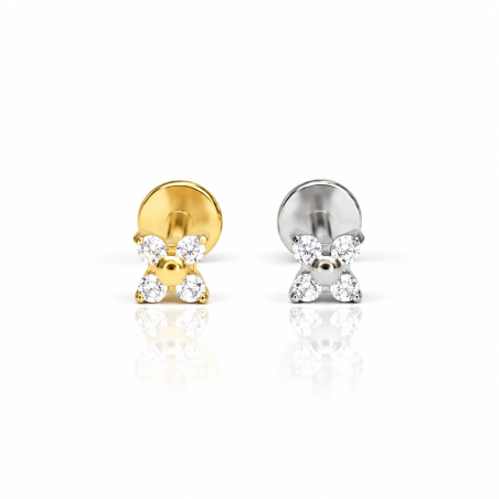 Piercing de Tragus em Aço Cirúrgico - Labret Mini Flor - PVD Gold - Rosca Interna - 7TRG198