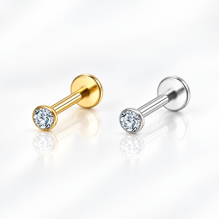Piercing Australiano 0.8 em Titânio Natural ou PVD Gold - Pin Push Tragus ou Hélix - Ponto de Luz - 7TRG199