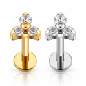 Piercing de Tragus Labret Trillion com Zircônias  - Titânio PVD Gold - 7TRG202