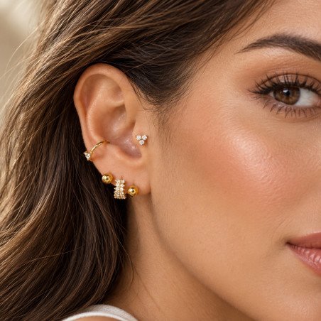 Piercing de Tragus Labret Trillion com Zircônias  - Titânio PVD Gold - 7TRG202