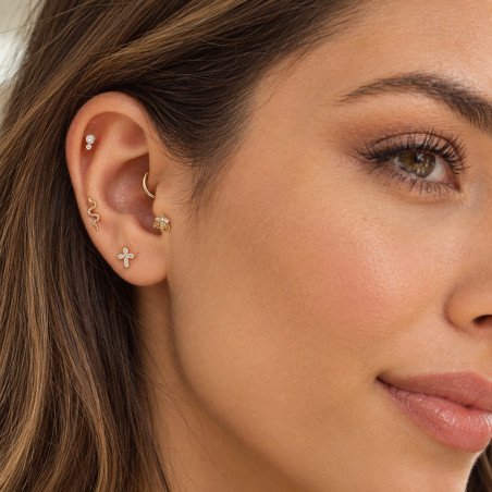 Piercing de Tragus Labret Diamante com Zircônias  - Titânio PVD Gold - 7TRG207