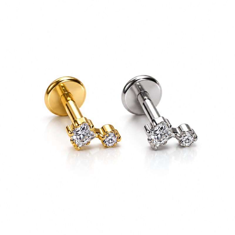 Piercing de Tragus Labret Diamante com Zircônias  - Titânio PVD Gold - 7TRG207