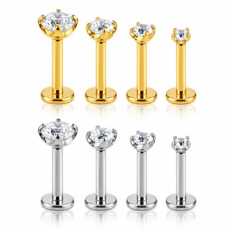 Piercing de Orelha - Australiano Labret com Zircônia - Anatômico - Titânio Natural ou PVD Gold - Ponto de Luz - 7TRG220